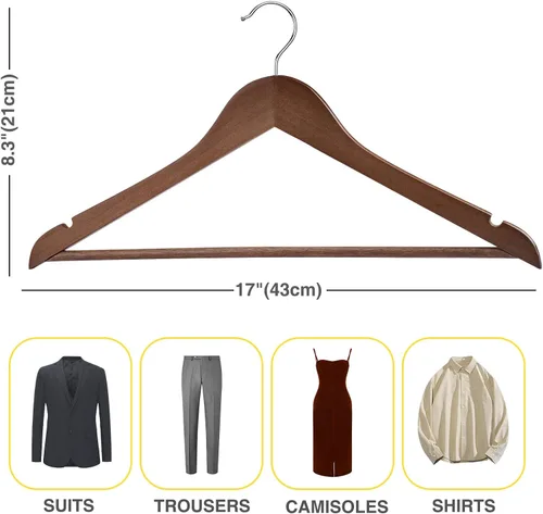 Miniatura 7 de Perchas de madera – Paquete de 30 – Perchas de ropa para uso diario, perchas de madera resistentes con muescas cortadas con precisión, percha