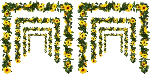 Miniatura 9 de DEEMEI Paquete de 4 guirnaldas artificiales de girasoles de seda colgantes con flores y hojas verdes para mesa de boda, jardín, manualidades