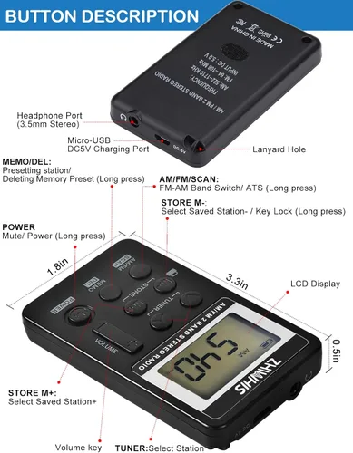 Miniatura 7 de ZHIWHIS AM FM - Mini transistor portátil con batería recargable, sintonización digital personal, radio estéreo de bolsillo con memoria de apagado
