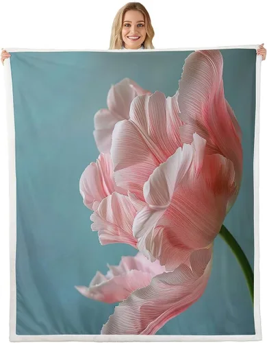 Manfei Pink Flower Throw Blanket Pink Floral Print Bed Blanket for Kids Boys Girls Room Decor, Watercolor Flower Blanket for Couch Sofa, Soft and