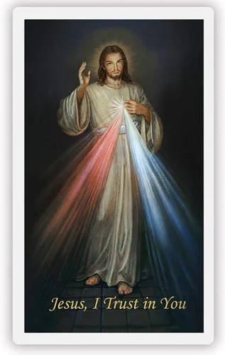 Miniatura 5 de Needzo Jesus I Trust in You Divine Mercy - Cartera laminada de tamaño impreso con chaplet en la parte posterior, tarjeta de oración santa católica