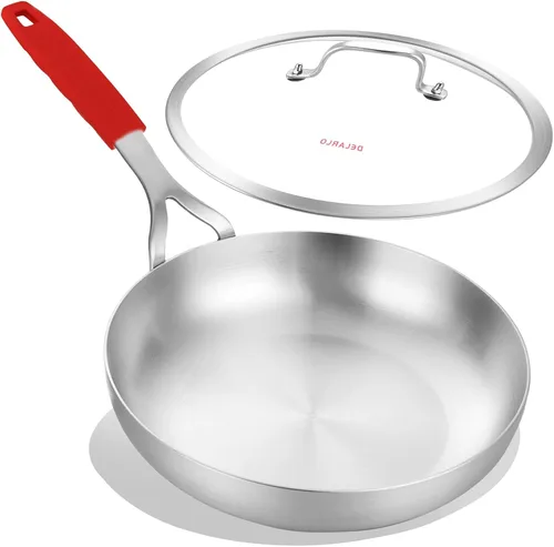 Miniatura 9 de DELARLO Sartén de acero inoxidable tricapa de 8 pulgadas de cuerpo entero, sartenes de chef aptas para horno y cocina de inducción, adecuadas