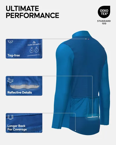 Miniatura 2 de DANISH ENDURANCE Maillot de ciclismo para hombre, manga larga, bolsillos, sin etiquetas, secado rápido