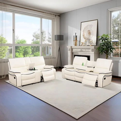 Miniatura 20 de Muebles de sala de estar, sofá reclinable de cuero, sofá reclinable manual con portavasos para casa/dormitorio/oficina/apartamento (negro/1 pieza)