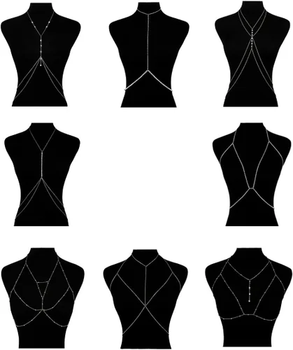 Miniatura 2 de 8 cadenas para el cuerpo para mujeres y niñas, sujetador de cadena de pecho, diamantes de imitación, joyería para el cuerpo, bikini, accesorios