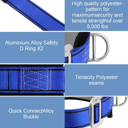 Miniatura 3 de Trsmima - Cinturón de seguridad para escalar, cinturón de escalada con almohadilla para la cintura y 2 anillos D, kit de cinturón de seguridad