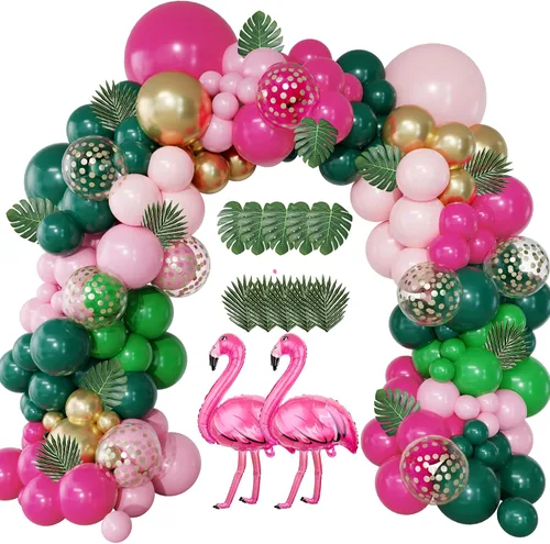 Miniatura 2 de Kit de Guirnalda de Arco de Globos de Flamenco Tropical de 156 Piezas, Globos de Lámina de Flamenco con Confeti Rosa Fuerte Verde Oscuro Rosa Claro