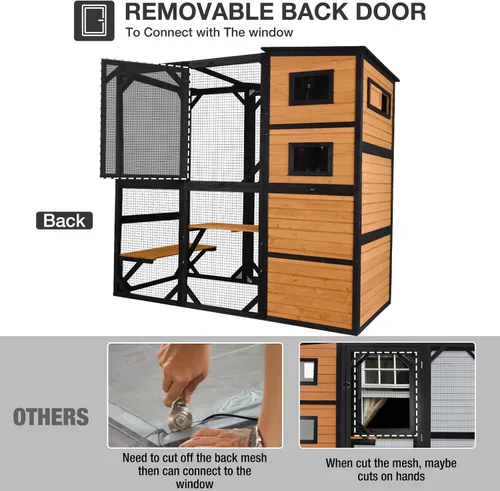 Miniatura 3 de Catio - Recinto para gatos al aire libre para múltiples gatos, resistente a la intemperie, casa grande para gatos con 4 niveles, 3 salas