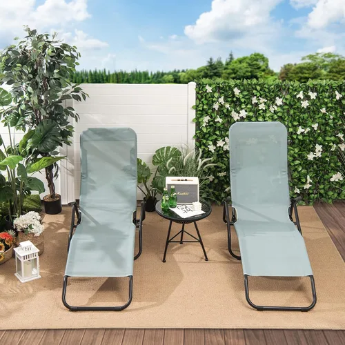 Miniatura 2 de Giantex Juego de 2 tumbonas para patio, sillas de jardín plegables y apilables con diseño mecedor, tumbona de bronceado ligera y portátil