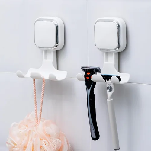 Miniatura 10 de LEVERLOC Soporte para maquinilla de afeitar para ducha, paquete de 2, potentes ganchos de ducha con ventosa para toalla, esponja vegetal, maquinilla