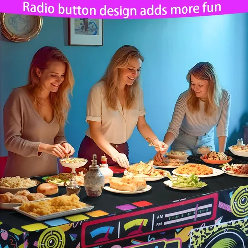 Miniatura 7 de Mantel de Mesa para Fiesta Temática de los 80 y 90 de 4 pies, Decoraciones de los 80 y 90 para Fiesta de Cumpleaños de Hip Hop de Vuelta a los 80