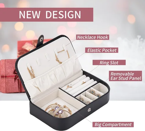 Miniatura 3 de Smileshe Joyero para mujeres y niñas, pequeño estuche organizador de viaje portátil de piel sintética, cajas de almacenamiento para anillos, aretes