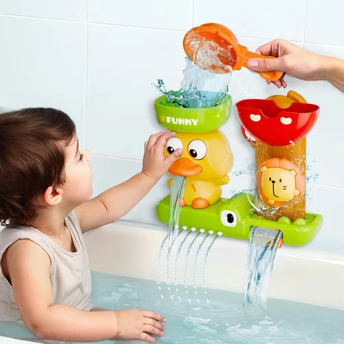 Miniatura 7 de iPlay, iLearn Juguete de baño para niños pequeños de 1 a 3 años, juguete de bañera de pato con ventosa, juego de bañera para niños, juego de ducha