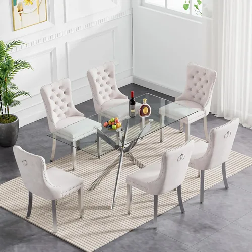 Miniatura 83 de Juego de 4 mesas de comedor de cristal para 4, juego de 4 mesas y sillas de cocina modernas, juego de mesa de comedor de cocina de 5 piezas con mesa