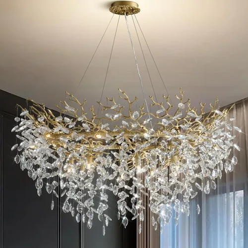 Miniatura 35 de YUYI Lámpara colgante de cristal de 8.3 pulgadas para isla de cocina, modernos candelabros de rama de árbol dorados, lámpara colgante redonda