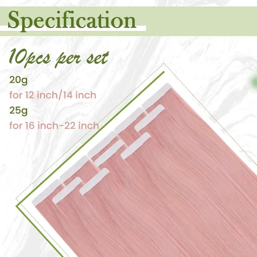 Miniatura 4 de RUNATURE Extensiones de cabello humano color rosa con cinta adhesiva, 12 pulgadas, 0.71 onzas, 10 unidades, color rosa claro, extensiones de cabello