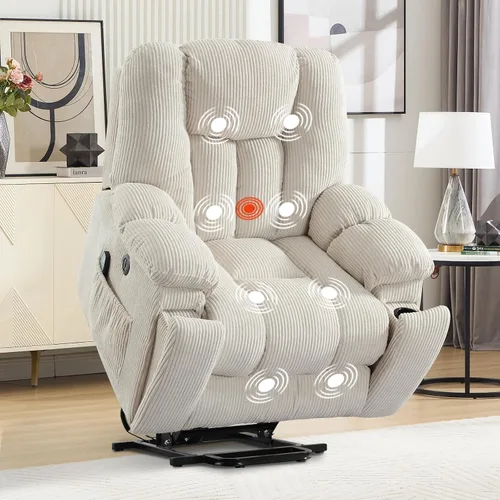 HAOMARKETS Sillones reclinables de elevación eléctrica con masaje y calor para ancianos, silla reclinable eléctrica con portavasos y puerto USB,