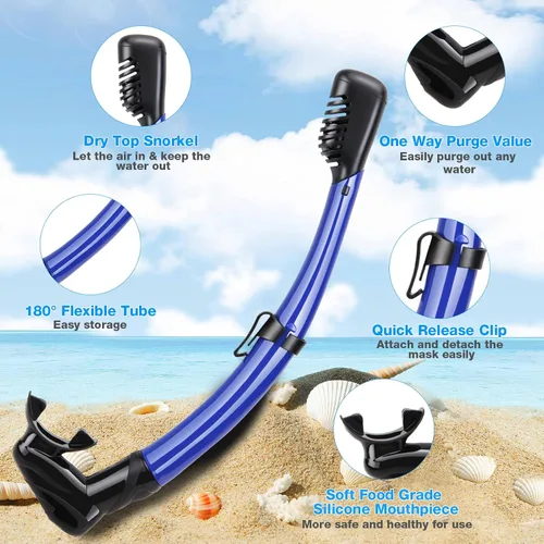 Miniatura 5 de Snorkeling Gear for Adults, Dry Adult Snorkel Set HD Panoramic View Snorkel Mask Set, Anti-Leak and Anti-Fog Scuba Diving Package with Mesh Bag Ear