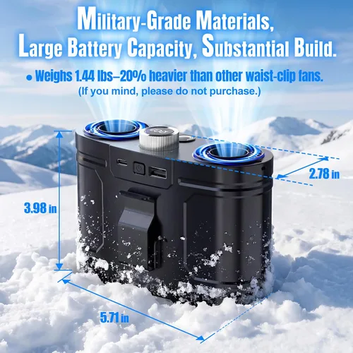 Miniatura 8 de Ventilador de cintura portátil AI 2026 de 25000 mAh, 100 velocidades 34000 RPM, ventilador de refrigeración corporal personal con linterna de 145