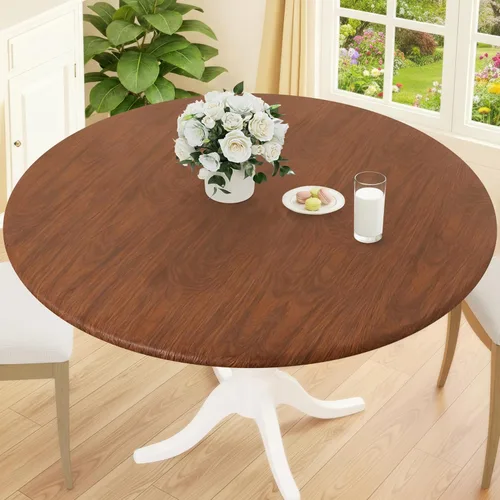 Miniatura 43 de Smiry Mantel redondo de pícnic, fundas de mesa elásticas impermeables para mesas de 18 a 24 pulgadas, manteles de vinilo con parte trasera
