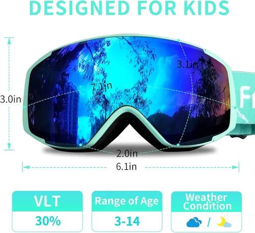 Miniatura 4 de Freela Gafas de esquí y snowboard para niños pequeños (3-14) jóvenes anti niebla anti UV gafas niñas niños equipo de esquí de nieve