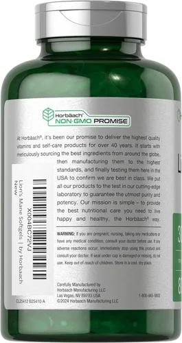 Miniatura 3 de Horbäach Suplemento de melena de león 3000 mg 80 cápsulas blandas absorbentes Extracto sin OMG y sin gluten