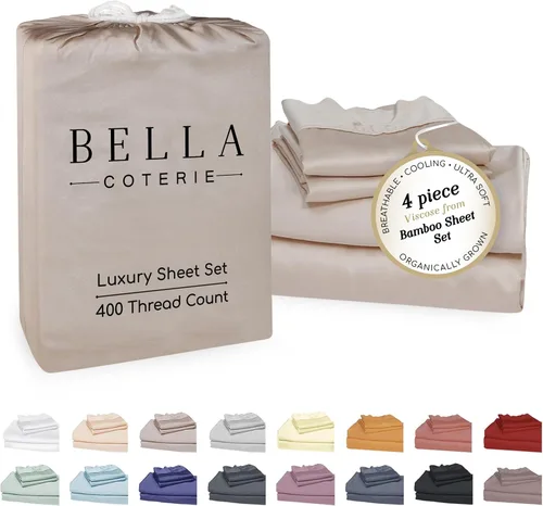 Miniatura 16 de Bella Coterie - Juego de sábanas de lujo de viscosa de bambú para cama tamaño split king 2 sábanas ajustadas para camas Sleep Number y camas 06