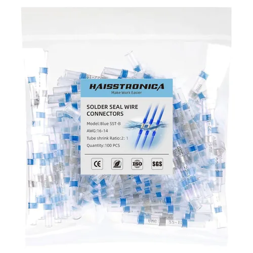 haisstronica 100 conectores de alambre con sello de soldadura, conectores a tope resistentes al agua, termorretráctiles, terminales para