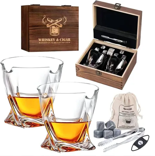 Juego de 2 vasos de whisky, juego de regalo de piedras de whisky, vasos de whisky antiguos, juego de regalo de taza de vidrio de bar, regalos de
