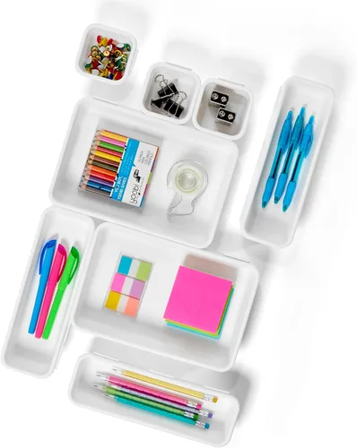 madesmart Paquete de 8 cubos entrelazados de alta calidad, juego organizador modular de cajones para suministros de oficina, herramientas y