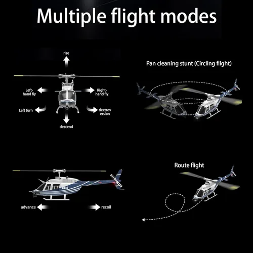 Miniatura 6 de Helicóptero de control remoto Authticar C138, helicóptero Bell206 2.4GHz 4CH de una sola hélice Aileron RC Avión con un clic para despegar y Azul
