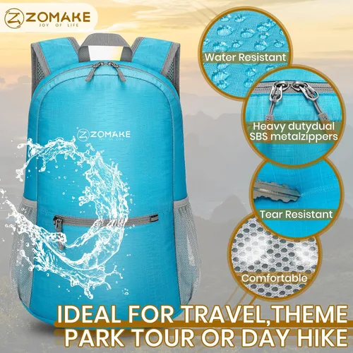 Miniatura 4 de ZOMAKE Mochila de senderismo ultraligera de 20 litros, mochilas pequeñas plegables resistentes al agua para mujeres y hombres (azul celeste)