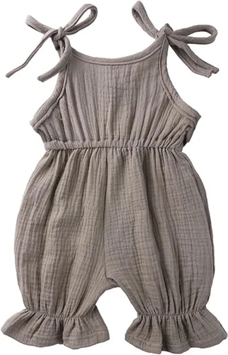 Miniatura 3 de Mameluco de lino y algodón para bebé niña con lazo de encaje, 1 pieza, ropa para bebé (verde, 6-12 meses)
