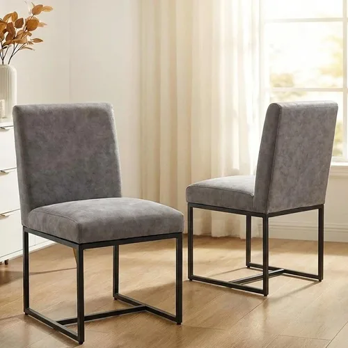 Miniatura 20 de VESCASA Sillas de comedor tapizadas de piel sintética con marco de metal negro, silla de cocina acolchada moderna de mediados de siglo