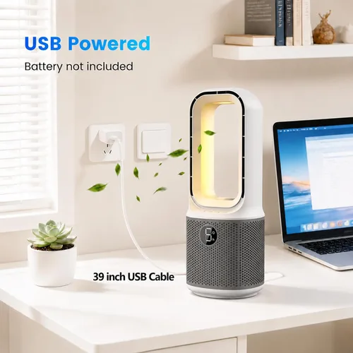 Miniatura 5 de Misby Ventiladores de escritorio pequeños y silenciosos, ventilador de mesa sin aspas de 13 pulgadas, 5 velocidades para un potente flujo de aire