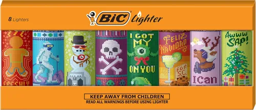 BIC Encendedores de edición especial, imprescindibles navideños, colección de la serie navideña, paquete de 8, el encendedor más seguro y duradero