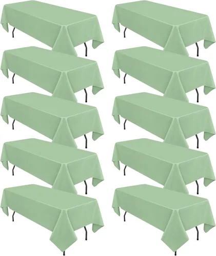 Miniatura 109 de Paquete de 10 manteles de poliéster de 60 x 102 pulgadas, manteles de poliéster beige para mesas rectangulares de 6 pies, resistentes a las manchas