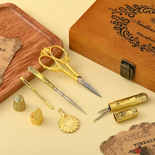 Miniatura 5 de Juego de tijeras de bordado vintage, herramientas de costura de acero inoxidable de estilo europeo para costura, manualidades, trabajos de arte, Oro