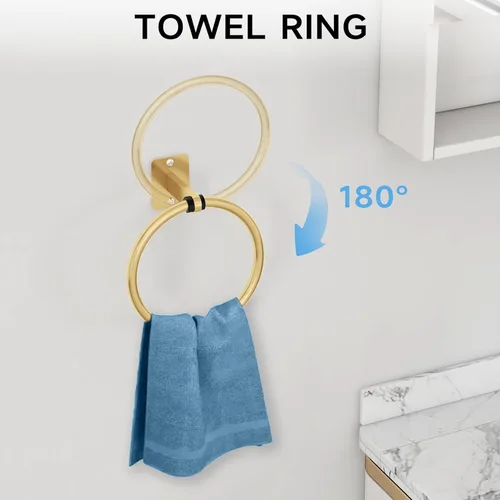 Miniatura 3 de KLJKPA - Juego de accesorios de baño, juego de 4 piezas de accesorios de baño dorados, barra de toalla de 24 pulgadas, toalleros para baño, ganchos