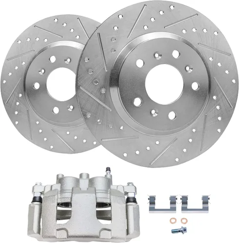 Miniatura 20 de Detroit Axle - Rotores de freno traseros perforados y ranurados + Reemplazo de calibrador de freno de disco trasero derecho para Acura TL Honda