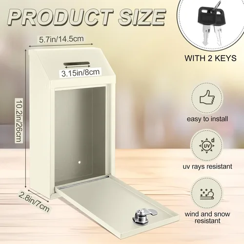 Miniatura 2 de Yaocom Caja de Recolectión de Donaciones de Efectivo de Metal Caja de Sugerencias Segura con Cerradura Montada en la Pared Buzón de Entrega Pasto