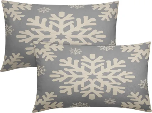 Miniatura 37 de Fundas de almohada decorativas de Navidad negras 40x40 cm con copos de nieve blancos de Navidad, juego de 2, temática rústica de invierno