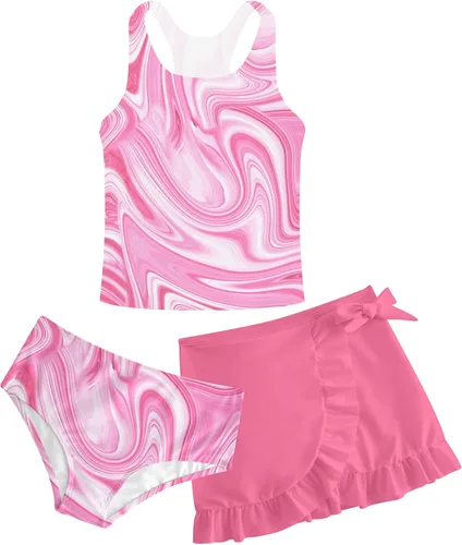 Miniatura 62 de Traje de baño tankini de 3 piezas para niñas, lindo bikini con salida de baño con falda de playa de 5 a 16 años