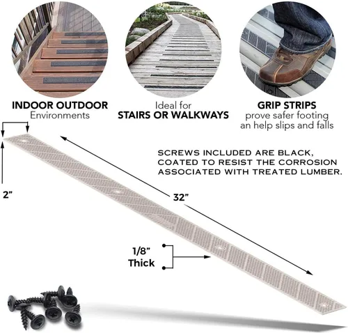 Miniatura 6 de GripStrips Peldaños Antideslizantes - Beige Paquete de 2 (32" x 2") - Tiras Antideslizantes para Exteriores - Tiras de Tracción de Seguridad