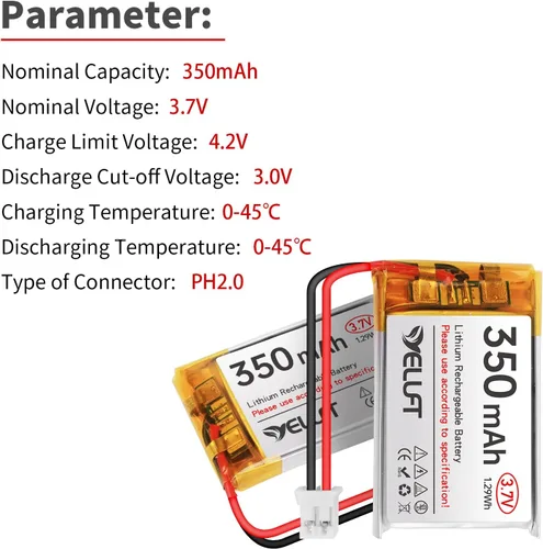 Miniatura 3 de 1pcs 3.7V 350mAh batería de polímero de litio 1S 1C 702030 baterías recargables con placa protectora y enchufe PH2.0 para dispositivo electrónico