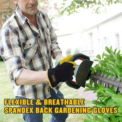 Miniatura 4 de AIGEVTURE Mens Leather Gardening Gloves Cowhide Leather Work Gloves Mechanics Construction