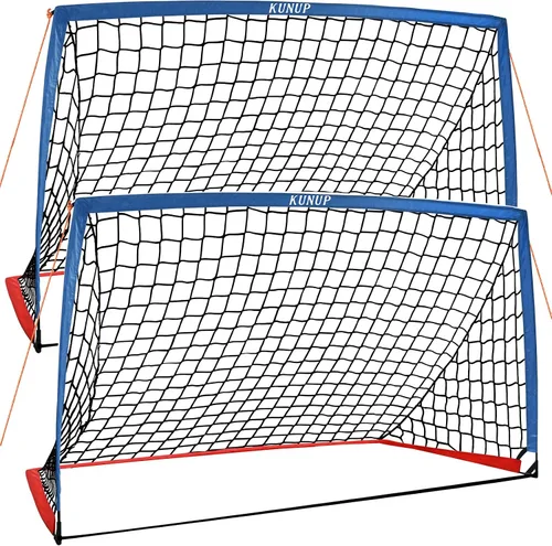 Miniatura 17 de Juego de 2 porterías de fútbol para niños, 5 x 3, 6 x 4, 9 x 5, red de práctica de fútbol plegable con bolsa de transporte portátil para niños