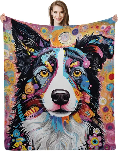 Regalos Border Collie: Manta colorida de Border Collie para mujeres, hombres y niños, manta de arte floral blanco y negro, 60 x 50 pulgadas