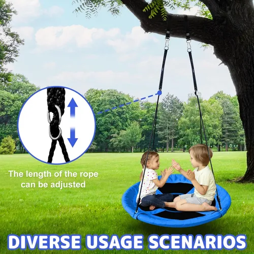 Miniatura 3 de Columpio de platillo para niños, columpio de árbol al aire libre de 40 pulgadas con capacidad de peso de 660 libras, tela impermeable Oxford 900D