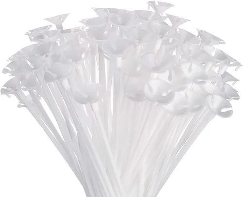 Miniatura 9 de PP OPOUNT 320 piezas de varillas para globos, varillas de globos de plástico de 12.6 pulgadas, soportes para globos para aniversario, boda, Blanco
